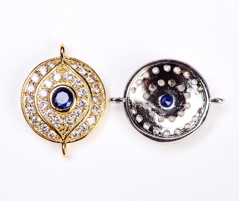 18K Gold Filled Evil Eye Pendant Connector, Evil Eye Necklace, Evil Eye Charm, Greek Evil Eye, Pave Evil Eye, Jewelry Making, 13x18mm, CN020