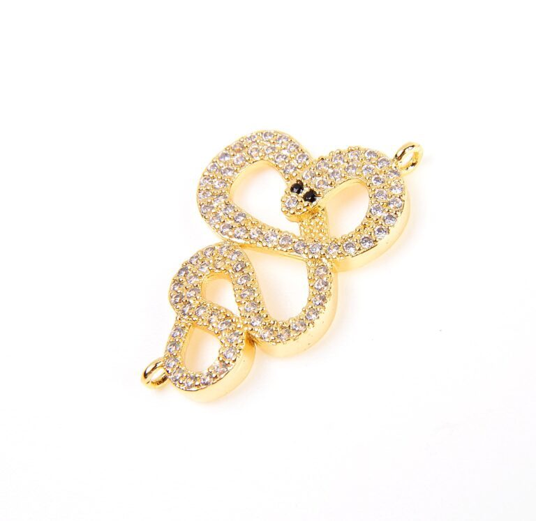 14K Gold Filled SNAKE Connector Charm, Micro Pave CZ Snake Connector, Cubic Zirconia, Gold/ Silver Snake, Snake Jewelry, 1/2pcs, 28x18mm| CN021