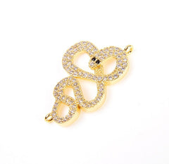 14K Gold Filled SNAKE Connector Charm, Micro Pave CZ Snake Connector, Cubic Zirconia, Gold/ Silver Snake, Snake Jewelry, 1/2pcs, 28x18mm| CN021