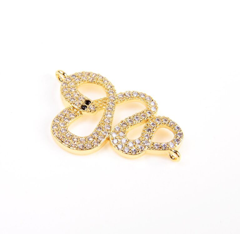 14K Gold Filled SNAKE Connector Charm, Micro Pave CZ Snake Connector, Cubic Zirconia, Gold/ Silver Snake, Snake Jewelry, 1/2pcs, 28x18mm| CN021