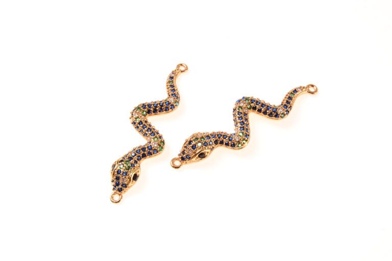 22K Gold Filled Snake Connector, Micro Pave CZ Snake Connector, Snake Charm, Pave Connector, Snake Pendant, DIY, Jewelry Making, 37x11mm, CN024