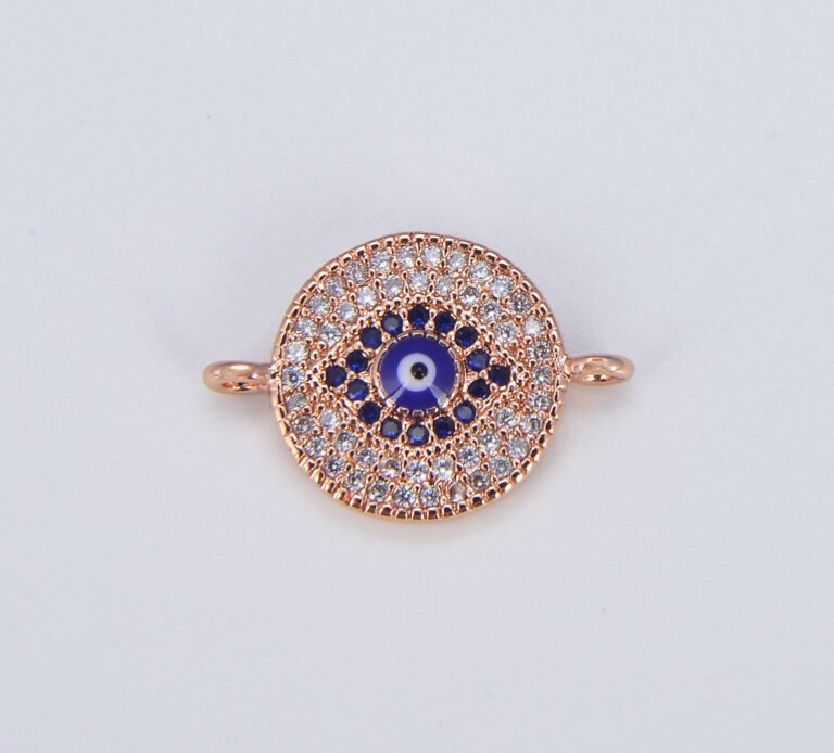 18K Gold Filled Blue CZ EVIL Eye Connector, Micro Pave Evil Eye Charm, Cubic Zirconia, 1/2pcs, 19X13MM| CN029