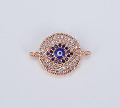 18K Gold Filled Blue CZ EVIL Eye Connector, Micro Pave Evil Eye Charm, Cubic Zirconia, 1/2pcs, 19X13MM| CN029