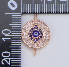 18K Gold Filled Blue CZ EVIL Eye Connector, Micro Pave Evil Eye Charm, Cubic Zirconia, 1/2pcs, 19X13MM| CN029