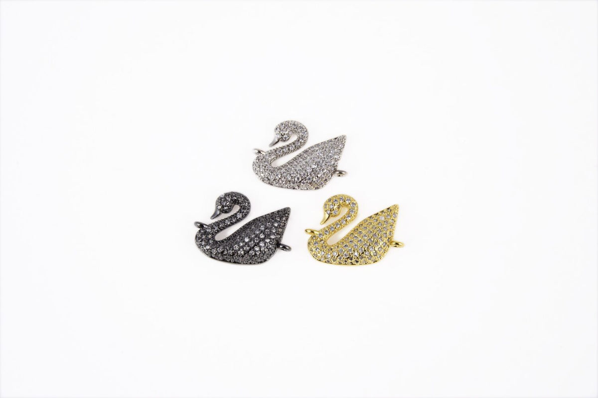 18K Gold Filled Duck Jewelry, Swan Jewelry, Swallow Bird, Mini Bird, Bird Wing, Bird Findings, Blue CZ, Brass Bird Charm, Micro Pave 19x14mm, CN033