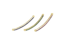 14K Gold Filled CZ Micro Pave Half Full Long Curve Tube for Bracelet/Necklace, Cubic Zirconia Separator Tube, Tube Beads, 35x6mm, CN036