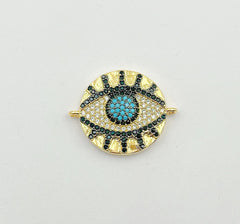 18K Gold Filled Micro Pave CZ Evil Eye with Long Eyelashes Connector/Link Finding, 18K Gold Cubic Zirconia CZ Space, 22x18mm, CN037