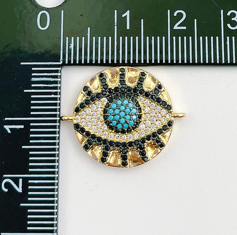 18K Gold Filled Micro Pave CZ Evil Eye with Long Eyelashes Connector/Link Finding, 18K Gold Cubic Zirconia CZ Space, 22x18mm, CN037