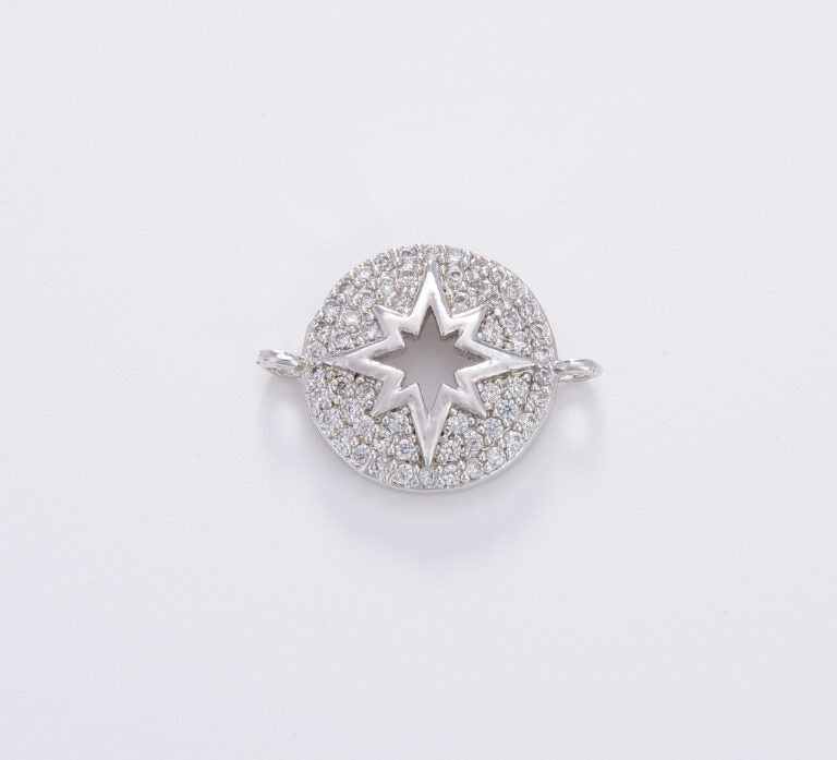 22K Gold Filled Northern Star Connector, Starburst Connector, Micro Pave Star, Gold Star Charm, Star Connector, DIY, 18x14mm, CN038