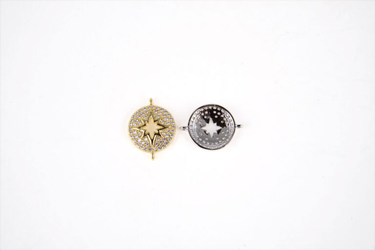 22K Gold Filled Northern Star Connector, Starburst Connector, Micro Pave Star, Gold Star Charm, Star Connector, DIY, 18x14mm, CN038