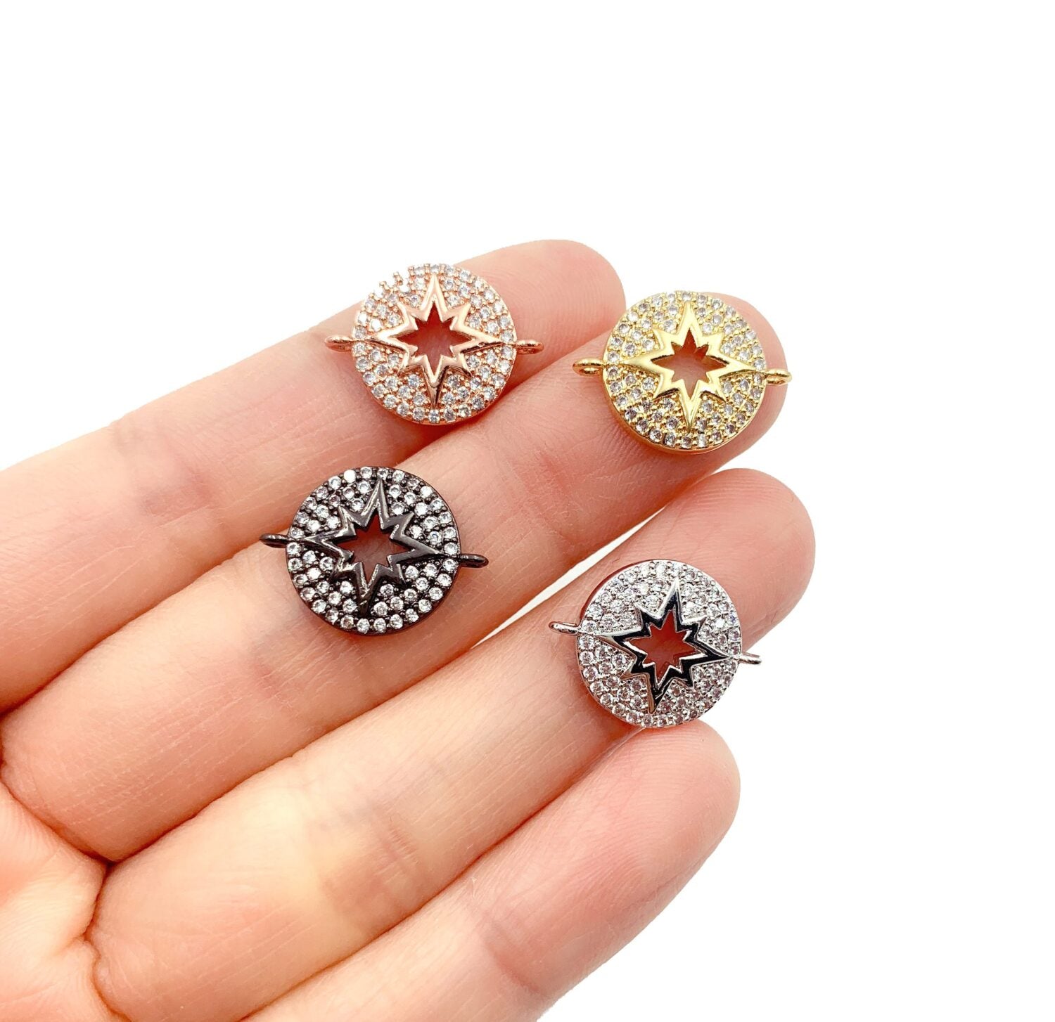 22K Gold Filled Northern Star Connector, Starburst Connector, Micro Pave Star, Gold Star Charm, Star Connector, DIY, 18x14mm, CN038