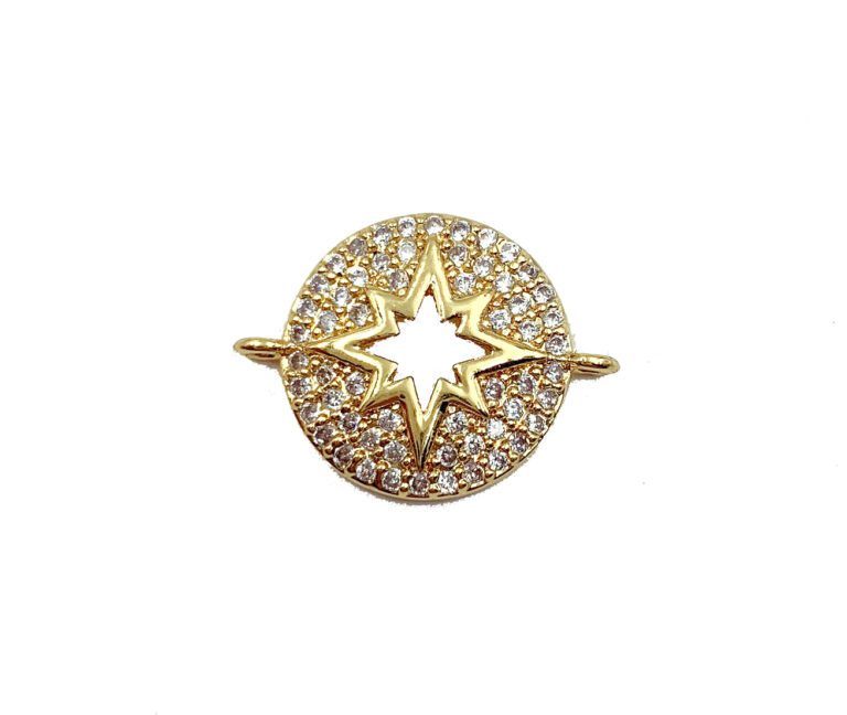 22K Gold Filled Northern Star Connector, Starburst Connector, Micro Pave Star, Gold Star Charm, Star Connector, DIY, 18x14mm, CN038