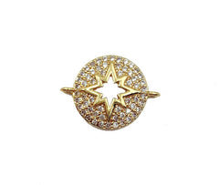 22K Gold Filled Northern Star Connector, Starburst Connector, Micro Pave Star, Gold Star Charm, Star Connector, DIY, 18x14mm, CN038