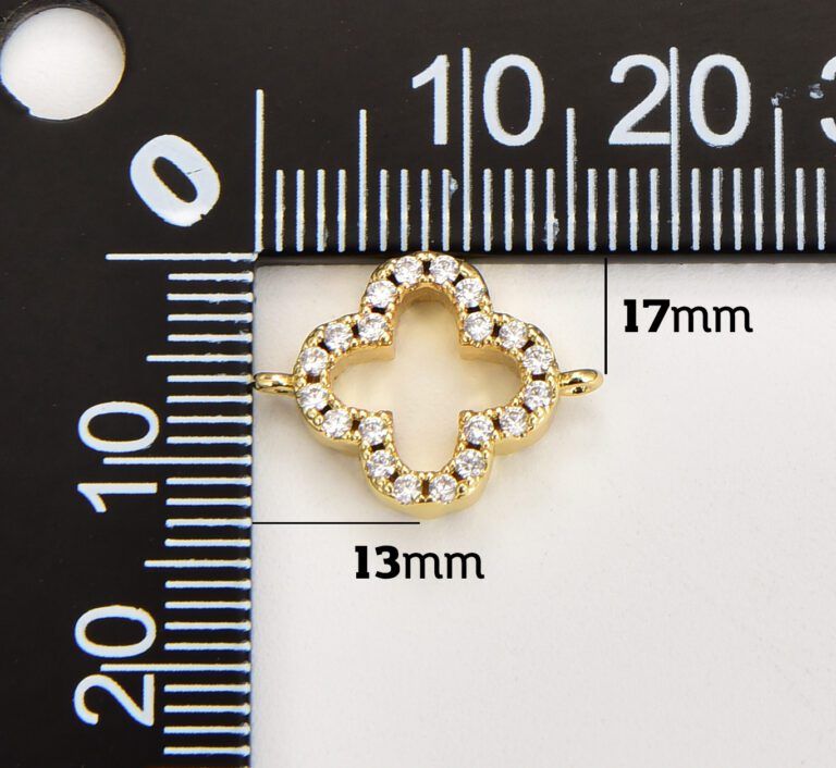 18K Gold Filled Micro Pave Double Sided Clover Connector, Quatrefoil Clover Charm, Clover Pendant, Quatrefoil, Jewelry Making, 17x13mm, CN041