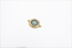 14K Gold Filled Enamel Eye Connector, Coin Pearl, Druzy Connector, Round Coin, CZ Pave Pendant, Blue Eye Necklace, 17X12MM, CN042