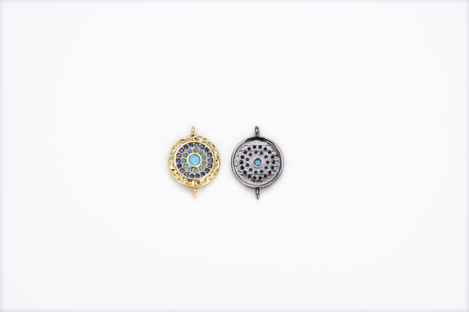 14K Gold Filled Enamel Eye Connector, Coin Pearl, Druzy Connector, Round Coin, CZ Pave Pendant, Blue Eye Necklace, 17X12MM, CN042