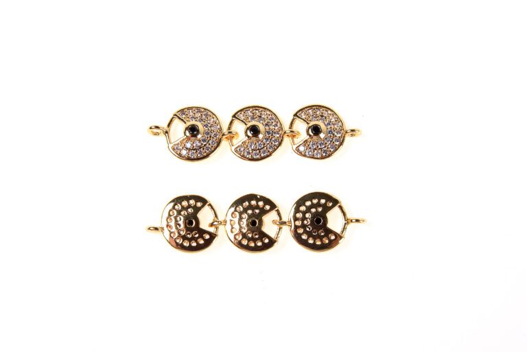 22K Gold Filled Micro Pave Round Eye Connector, Pave Round Connector, Round Charm, Evil Eye Protection, DIY, Jewelry Making, 31x9mm, CN044