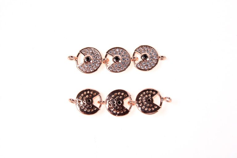 22K Gold Filled Micro Pave Round Eye Connector, Pave Round Connector, Round Charm, Evil Eye Protection, DIY, Jewelry Making, 31x9mm, CN044