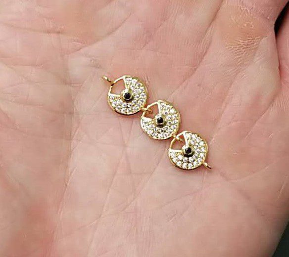 22K Gold Filled Micro Pave Round Eye Connector, Pave Round Connector, Round Charm, Evil Eye Protection, DIY, Jewelry Making, 31x9mm, CN044