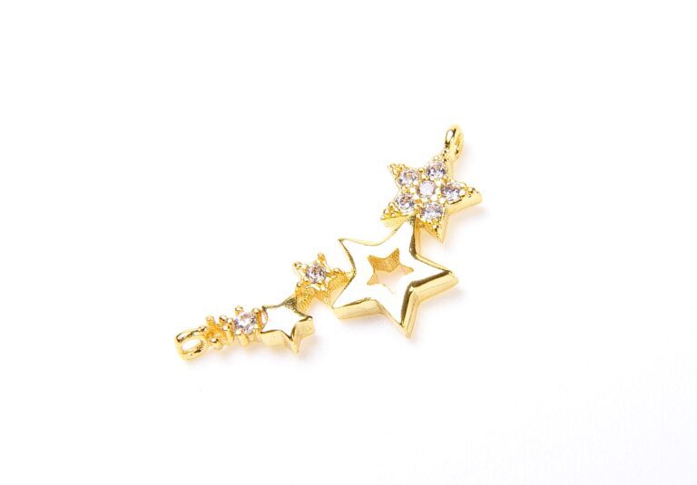 18K Gold Filled Pave Star Connector, Tiny Star Charm, Star Findings, Silver Star Bead, CZ Pave Pendant, Shooting Star, 22X9mm, CN048