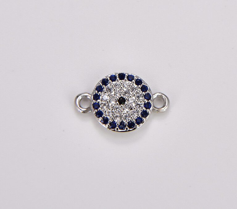 18K Gold Filled Coin EVIL Eye Connector Charm, CZ Micro Pave Blue CZ Evil Eye Connector, Gold Evil Eye Link, 1/10pcs, 14X9MM| CN057