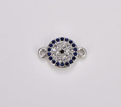 18K Gold Filled Coin EVIL Eye Connector Charm, CZ Micro Pave Blue CZ Evil Eye Connector, Gold Evil Eye Link, 1/10pcs, 14X9MM| CN057