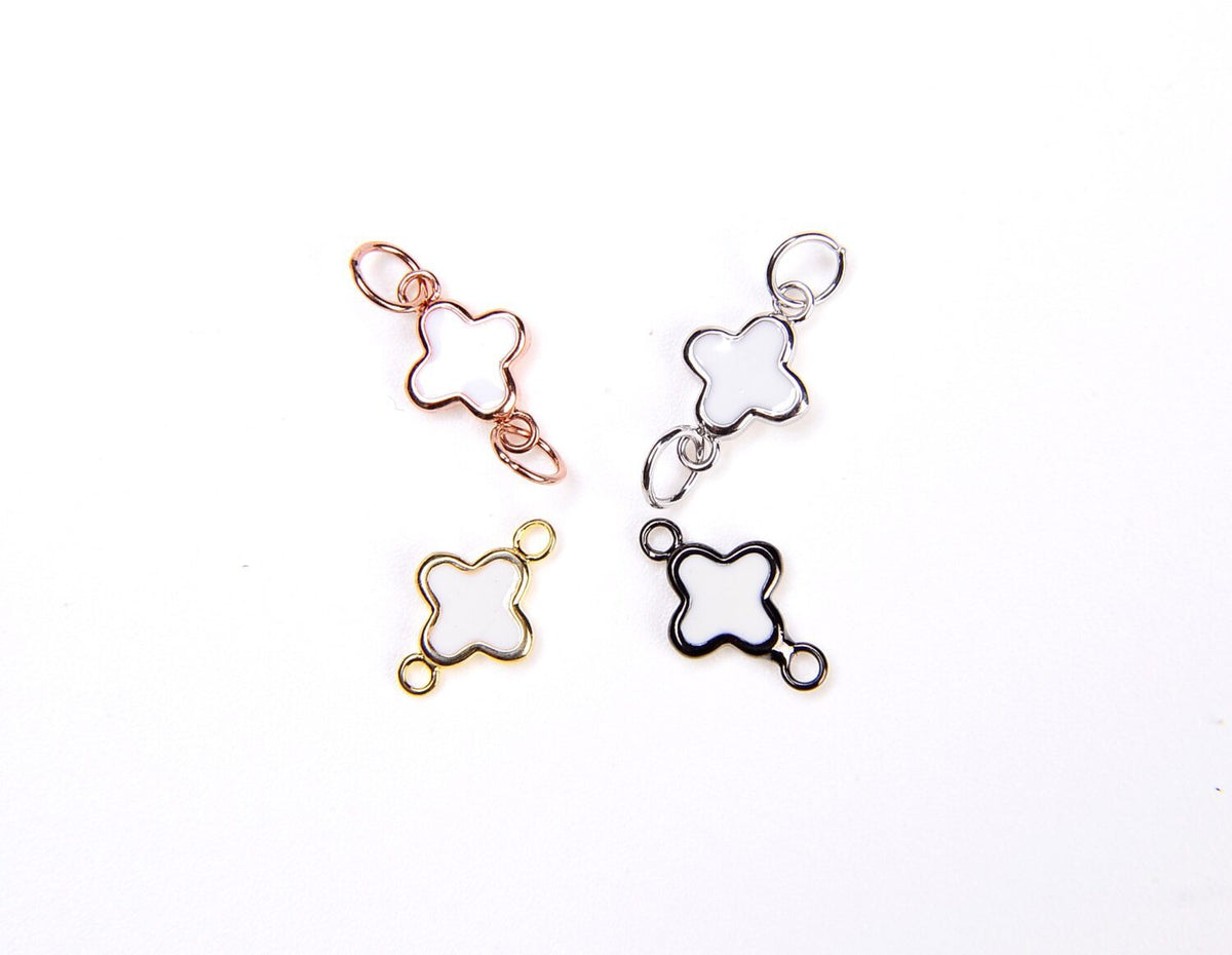 14K Gold Filled Tiny Clover Charm, Quatrefoil Clover Connector Charm, Silver/Gold/Rosegold clover connector, 6x10mm| CN064