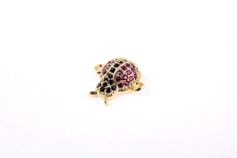 18K Gold Filled Ladybug Connector, Micro Pave CZ Beetle, Insect Pendant, Insect Necklace, Insect Charm, Beetle Jewelry, 12x12mm, CN066