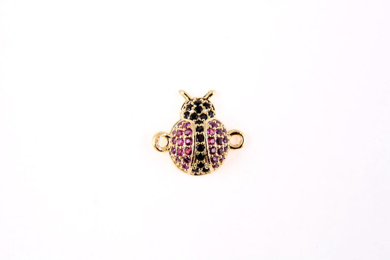 18K Gold Filled Ladybug Connector, Micro Pave CZ Beetle, Insect Pendant, Insect Necklace, Insect Charm, Beetle Jewelry, 12x12mm, CN066