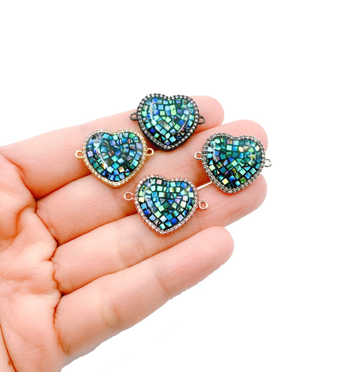 18K Gold Filled Heart Abalone Shell CZ Micro Pave Connector, Heart Connector, Heart Pendant, Connector Charm, Cubic Zirconia, 23x18mm, CN072