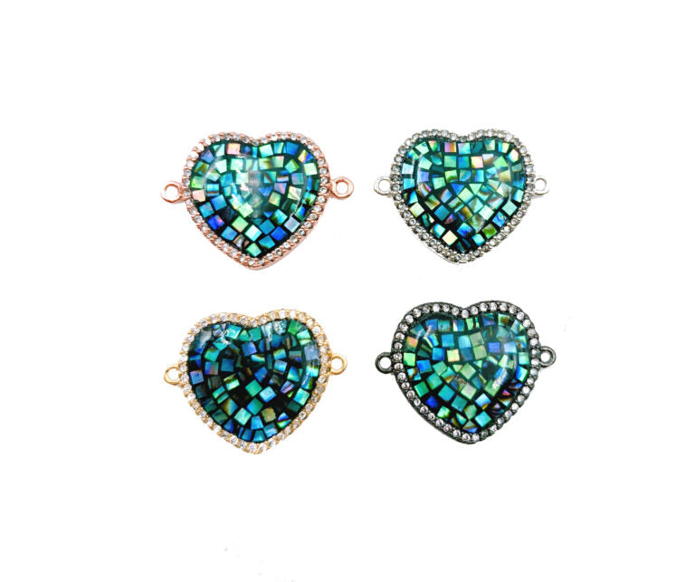 18K Gold Filled Heart Abalone Shell CZ Micro Pave Connector, Heart Connector, Heart Pendant, Connector Charm, Cubic Zirconia, 23x18mm, CN072