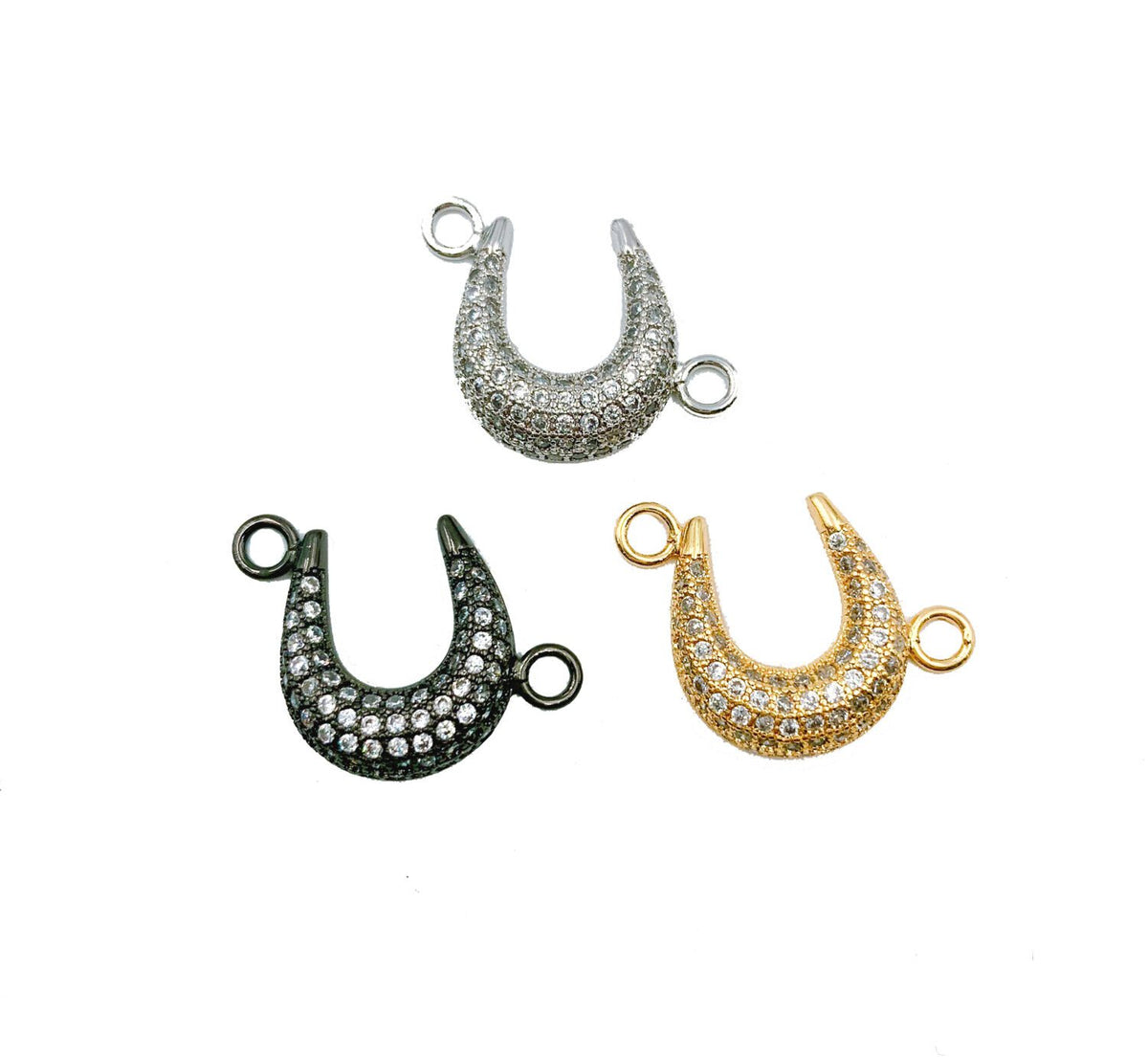 22K Gold Filled Horseshoe Shape CZ Micro Pave Connector, Horseshoe Connector, Connector Charm, Connectors, Horseshoe, 14mm, CN074