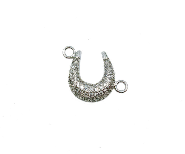 22K Gold Filled Horseshoe Shape CZ Micro Pave Connector, Horseshoe Connector, Connector Charm, Connectors, Horseshoe, 14mm, CN074