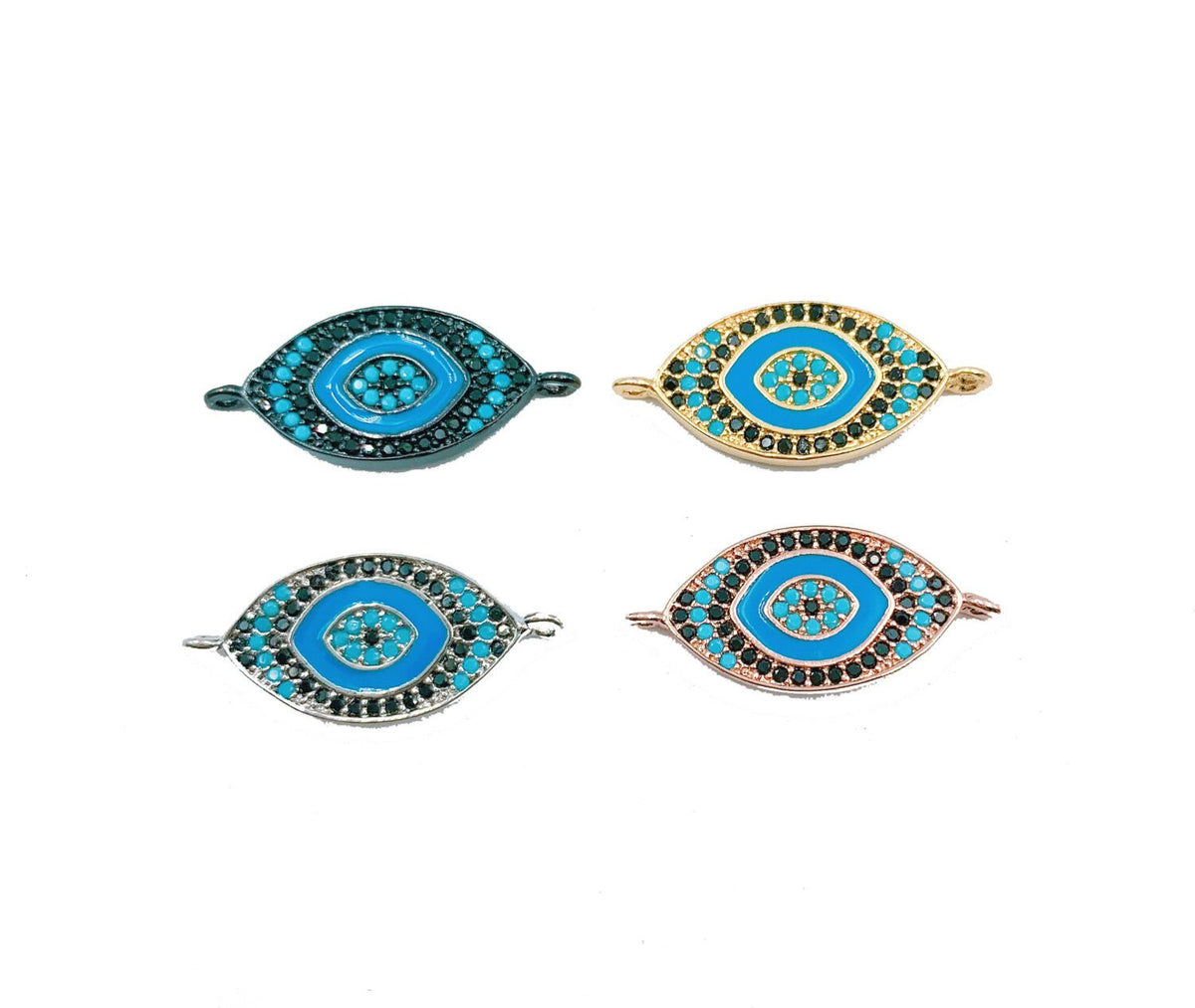 18K Gold Filled Evil Eye Colored CZ Micro Pave Connector, Enamel Evil Eye Connectors, CZ Micro Pave Connectors, 23x10mm, CN075