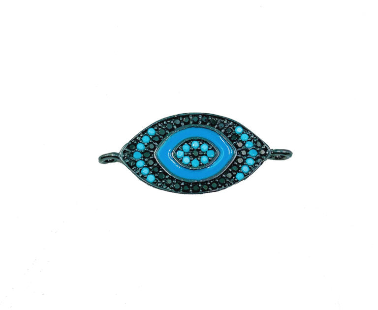 18K Gold Filled Evil Eye Colored CZ Micro Pave Connector, Enamel Evil Eye Connectors, CZ Micro Pave Connectors, 23x10mm, CN075