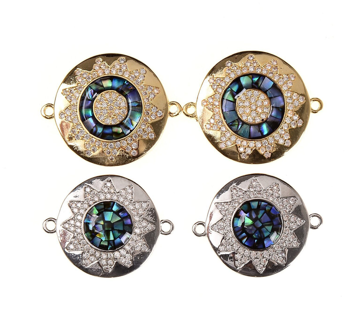 18K Gold Filled Round Abalone Shell Connector, Round Shape Charm Connector, Micro Pave CZ Round Connector for Bracelet Necklace Supply, CN076