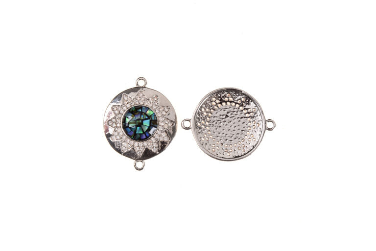 18K Gold Filled Round Abalone Shell Connector, Round Shape Charm Connector, Micro Pave CZ Round Connector for Bracelet Necklace Supply, CN076