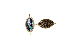 18K Gold Filled Oval Shape Abalone Shell CZ Micro Pave Connector, Oval Connector, Connector Charm, Cubic Zirconia, Connector, 22x10mm, CN089