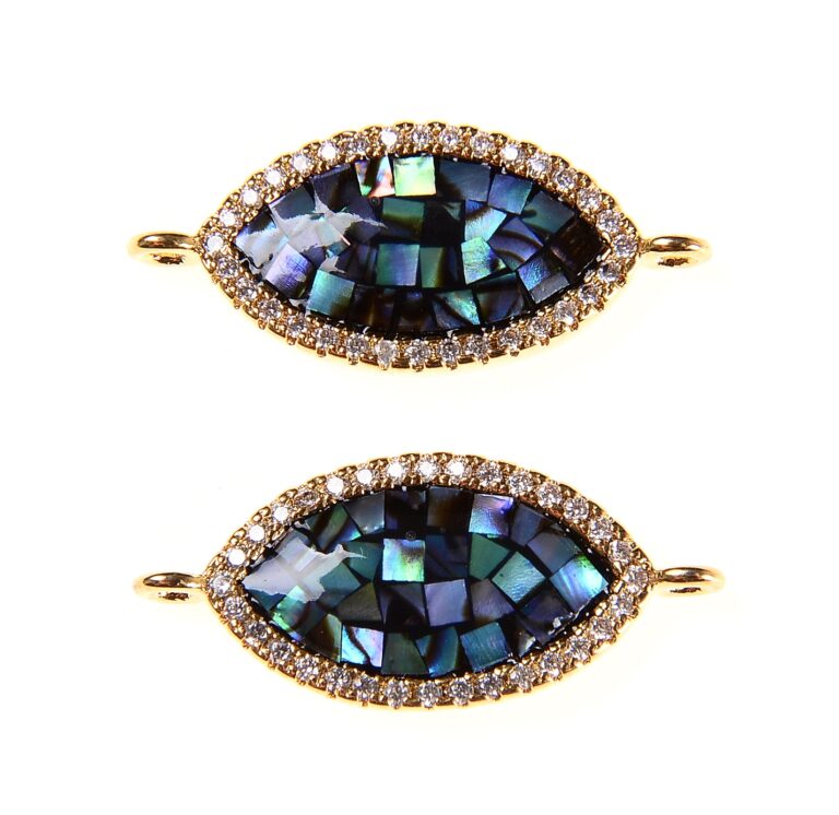 18K Gold Filled Oval Shape Abalone Shell CZ Micro Pave Connector, Oval Connector, Connector Charm, Cubic Zirconia, Connector, 22x10mm, CN089