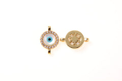 22K Gold Filled Evil Eye Connector – Micro Pave CZ Evil Eye Connector Charm, CZ Connector Pendant, Mother Of Pearl Evil Eye Jewelry, 16x12mm, CN108