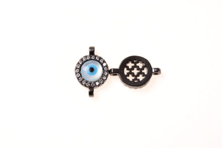 22K Gold Filled Evil Eye Connector – Micro Pave CZ Evil Eye Connector Charm, CZ Connector Pendant, Mother Of Pearl Evil Eye Jewelry, 16x12mm, CN108