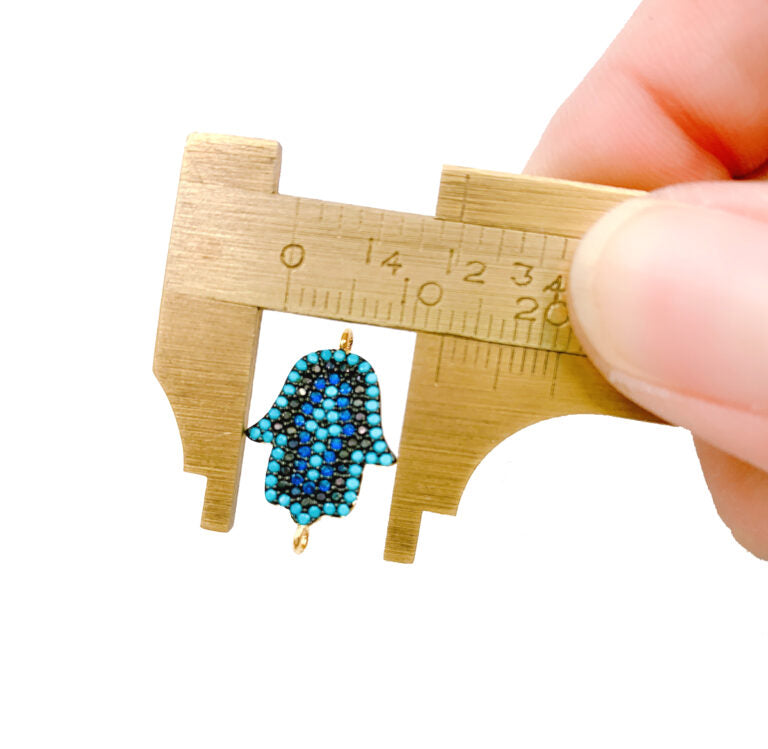 14K Gold Filled Turquoise CZ Hamsa Hand Connector, CZ Micro Pave Hamsa Hand Link, Hamsa Hand Bracelet Connector, 20x12mm, CN110