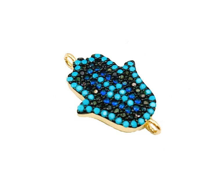 14K Gold Filled Turquoise CZ Hamsa Hand Connector, CZ Micro Pave Hamsa Hand Link, Hamsa Hand Bracelet Connector, 20x12mm, CN110