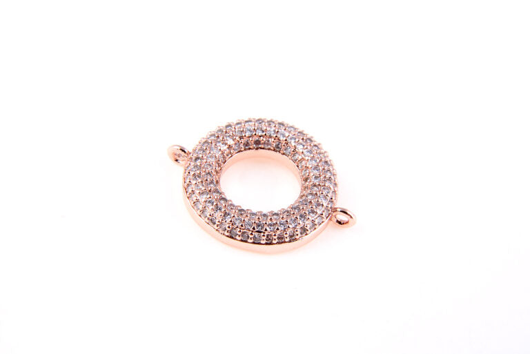 14K Gold Filled Circle Charm Bracelet CZ Connector, Cubic Zirconia Pave, Circle Connector, Cz pave bead, Micro Pave Pendant, 20x10mm, CN111