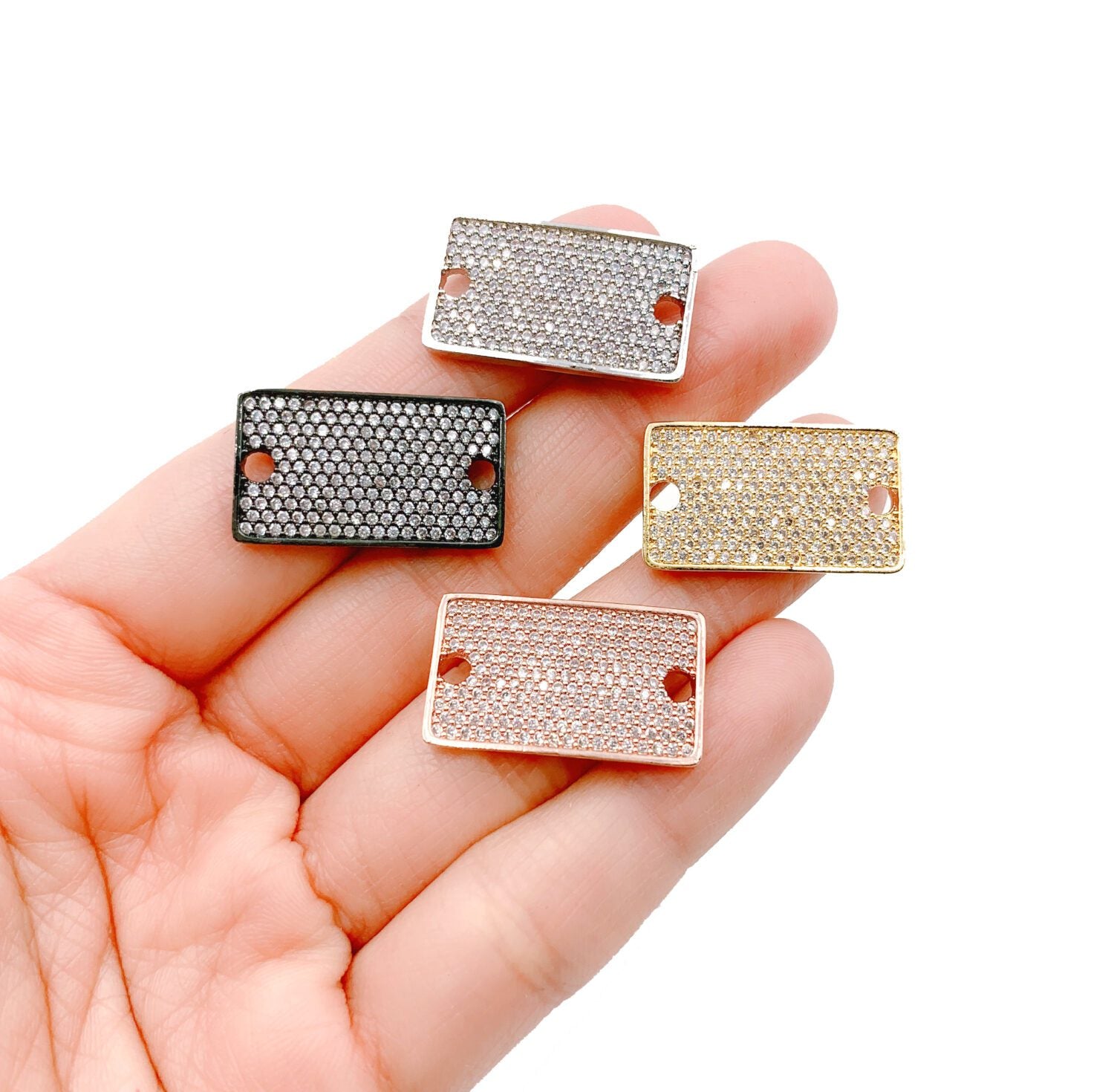 18K Gold Filled Rectangle Connector, CZ Micro Pave Rectangle Connector, Rectangular Connector, Rectangle Necklace, 25x15mm, CN114