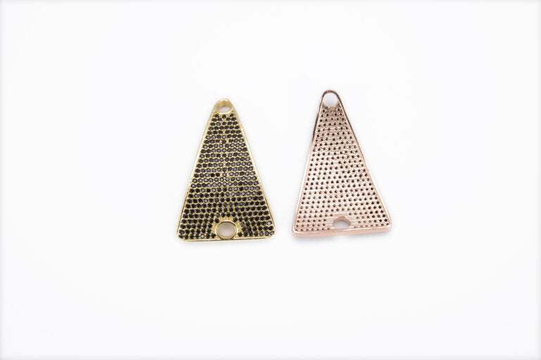 18K Gold Filled Black CZ Triangle Connector, Gold Triangle Charm, CZ Micro Pave Triangle Connectors, Triangle Cz Link, 21X32MM, CN123