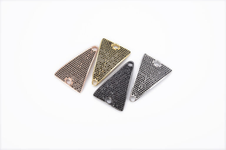 18K Gold Filled Black CZ Triangle Connector, Gold Triangle Charm, CZ Micro Pave Triangle Connectors, Triangle Cz Link, 21X32MM, CN123