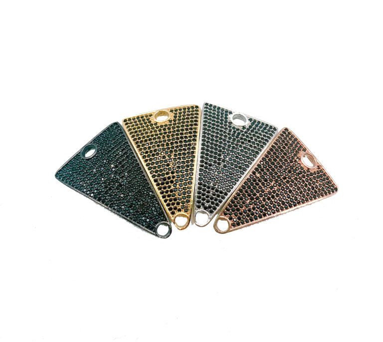 18K Gold Filled Black CZ Triangle Connector, Gold Triangle Charm, CZ Micro Pave Triangle Connectors, Triangle Cz Link, 21X32MM, CN123