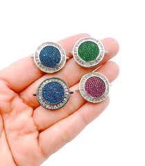 14K Gold Filled Circle Disc Link Connector, Sapphire, Ruby Emerald CZ Bracelet CZ Connector, Pave, Round Disc Connector, 25x21mm, CN130