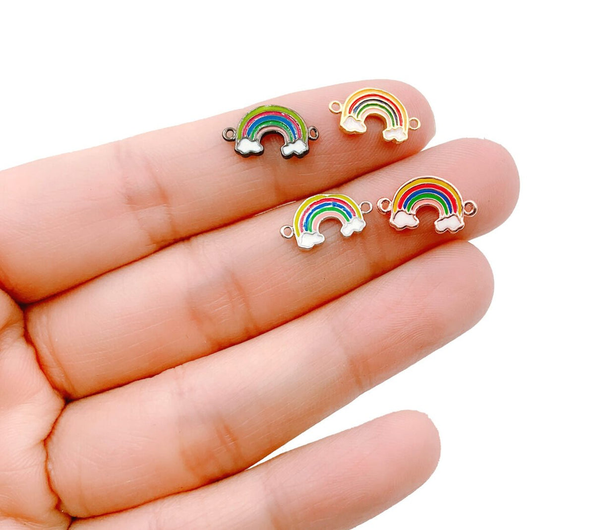 14K Gold Filled RAINBOW Connector, Mini Rainbow Connector, Pave Rainbow Charm, Rose Gold/ Silver/ Gold/ Black Connector,1/2pcs,14x8mm| CN137